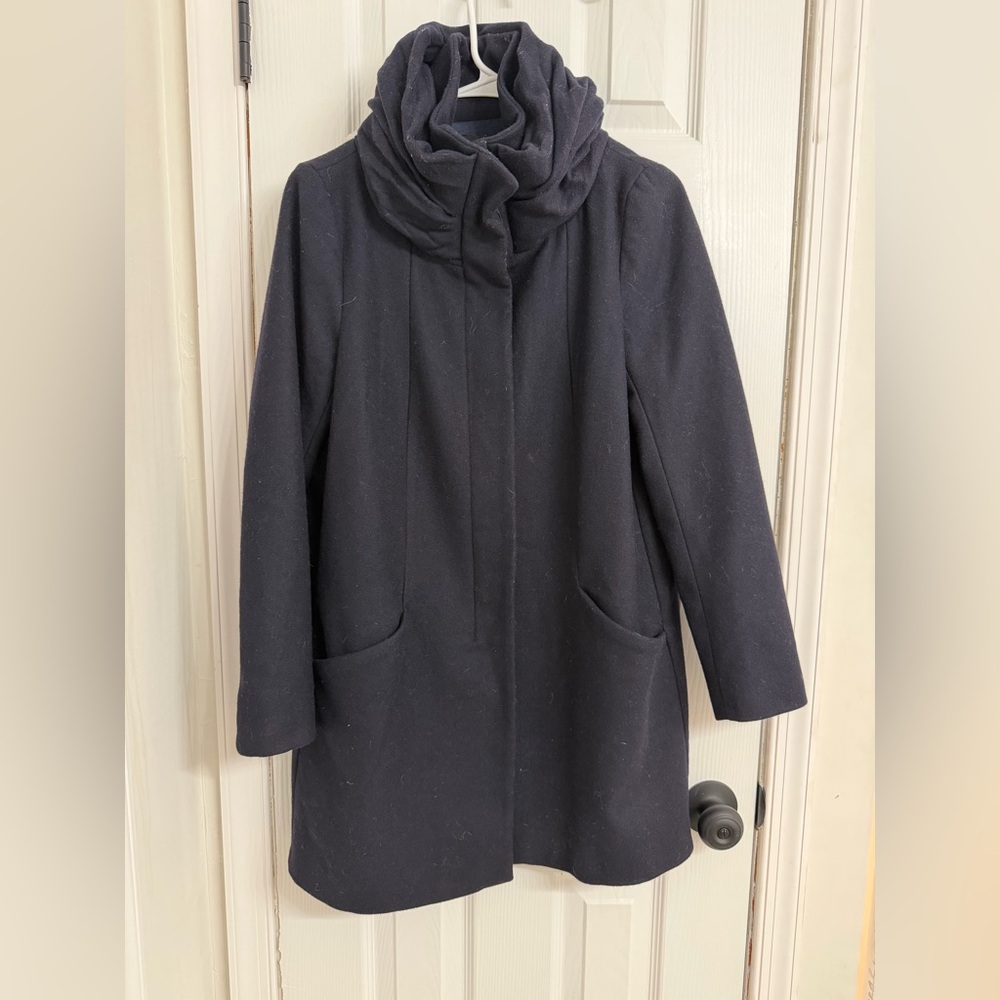 Zara Basics Navy Wool Trench Coat Sz Small Minimalist Button Front